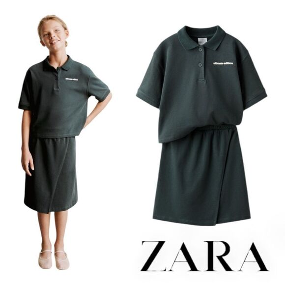 ZARA Kids | Anthracite Gray | POLO SHIRT AND SKIRT MATCHING SET - Picture 1 of 8